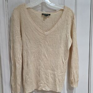 Lauren RL Silk Women's Cream V-Neck Sweater Size S